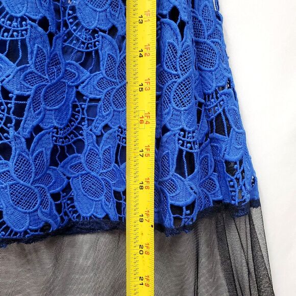 Boston Proper Sheer Mesh Illusion Black Blue Lace Maxi Dress Strapless Size 0 - Picture 15 of 16